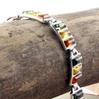 Triple Multicoloured Baltic Amber Bracelet