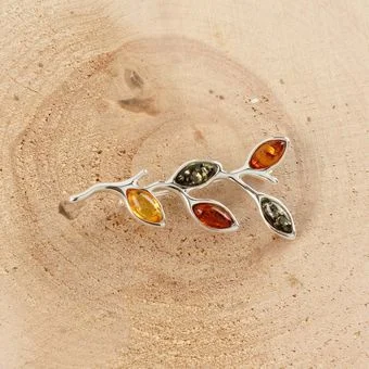 Multi Colour Amber Leaves Brooch