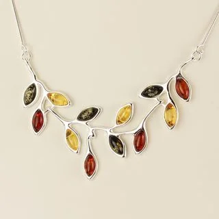 Multicoloured Baltic Amber Sterling Silver Necklace