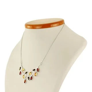 Sterling Silver Baltic Amber Leaves Necklace