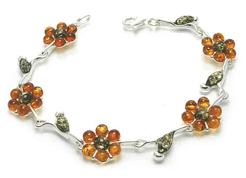 Honey and Green Amber Flower Bracelet - 7.5 inches