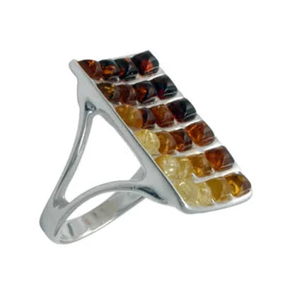 Sterling Silver Graduated Colours of Amber Ring - 24 individual pieces of Baltic Amber