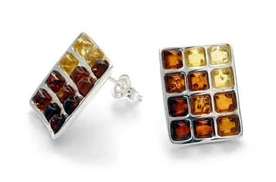 Silver Graduated Colours of Amber Earrings