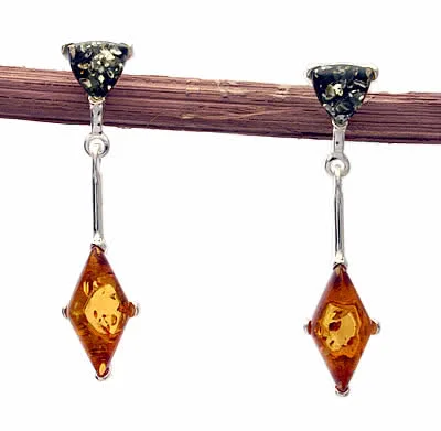 Diamond and Trillion Amber Drop Earrings - A generous 45mm drop (nearly 2 inches)