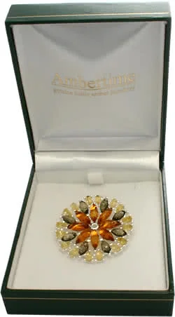 Sterling Silver Large Amber Starburst Brooch