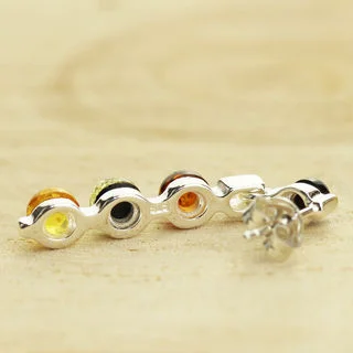 Sterling Silver Multicoloured Baltic Amber Earrings