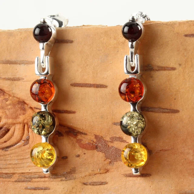 Sterling Silver Baltic Amber Honey Lemon Green and Cherry Earrings