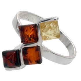 Multicolor Amber Sterling Silver Squares Ring