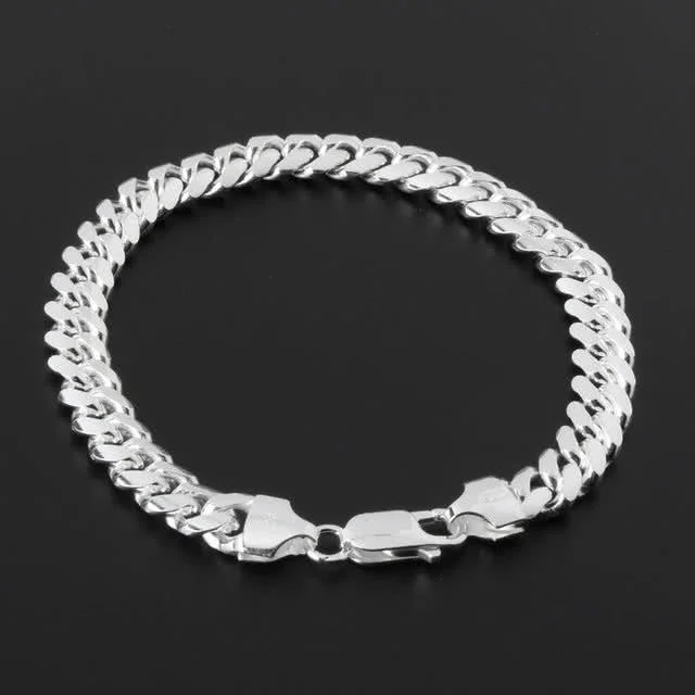 Solid Sterling Silver Cuban Curb - Raised profile bracelet links 7mm wide and a depth of 3.10mm