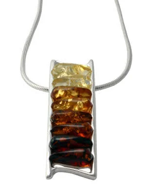 Multi Colour Baltic Amber Peardrop Slider Pendant - Graduated Amber Stones