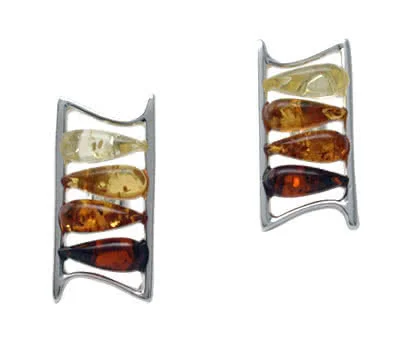 Multi Coloured Baltic Amber Peardrop Earrings