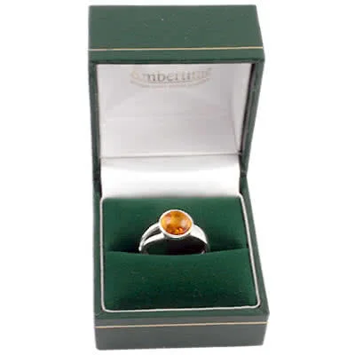 Round Honey Amber Silver Ring - Deluxe Ambertime ring box included