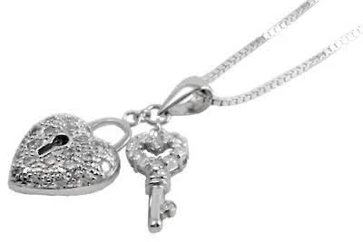 Silver Heart and Key Charm Pendant - Finely detailed and stunning quality
