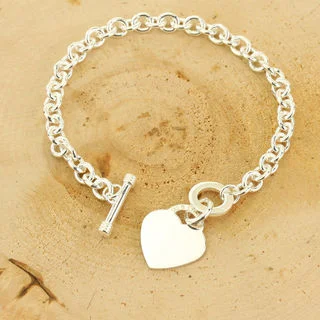 T-Bar Bracelet With Heart Charm Solid Sterling Silver