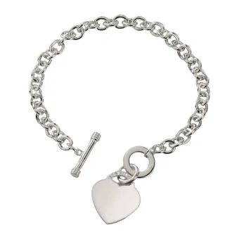 Sterling Silver Heart Tag T-Bar Bracelet