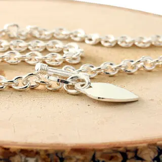 Heart Tag T-Bar Solid 925 Sterling Silver Necklace