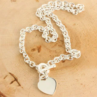T-Bar Heart Charm Solid Sterling Silver Necklace