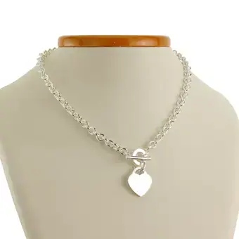 Heart Tag T-Bar Silver Necklace