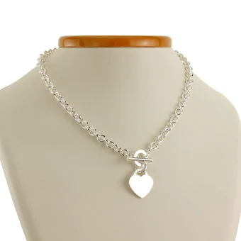 Heart Tag T-Bar Silver Necklace