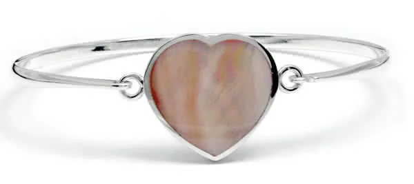 Pink Mother of Pearl Silver Heart Bangle