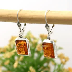 Honey Amber Rectangular Earrings