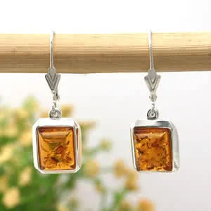 Rectangular Honey Amber Earrings