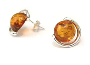Honey Amber Circles Earrings - Butterfly backs for pierced ears