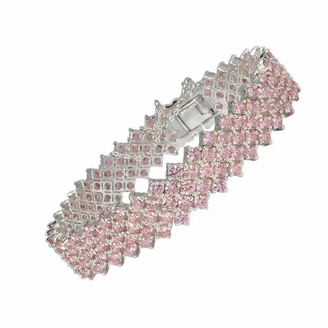 Pink Cubic Zirconia Triple Row Bracelet