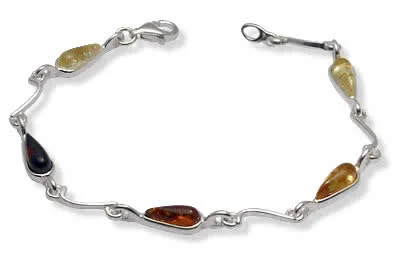 Multi Colour Peardrop Amber Bracelet - Colours range from Lemon to Dark Cherry