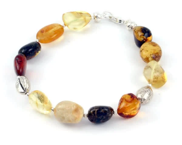 This lovely amber bracelet is created using a diverse collection of amber pieces
