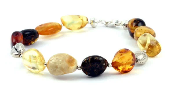 Amber Nuggets Silver Bracelet - Each piece of amber measures approximately 10mm in length