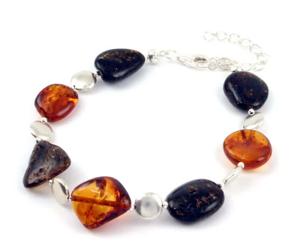Adjustable Green and Honey Amber Bracelet - 11.16 grams