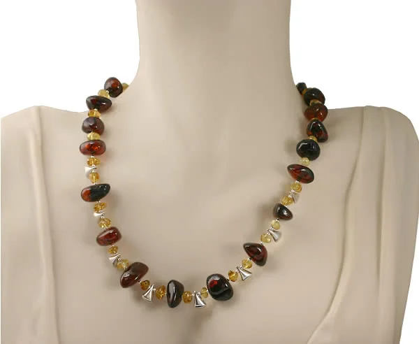 Cherry and Lemon Amber Silver Necklace