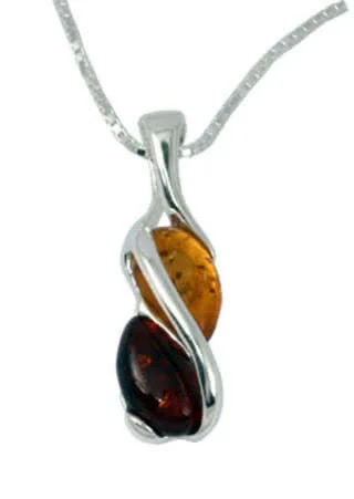 Honey and Cognac Pearcut Amber Pendant - Solid Silver - Highly Polished Finish