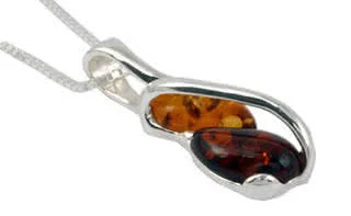 Honey and Cognac Pearcut Amber Pendant - 4.86 grams - Sterling Silver