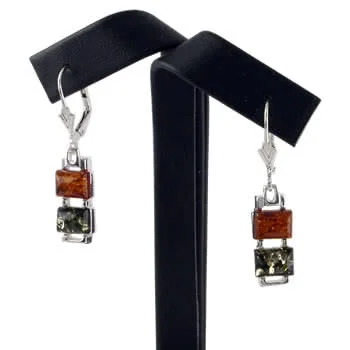 Cushion Cut Cognac and Green Amber Earrings