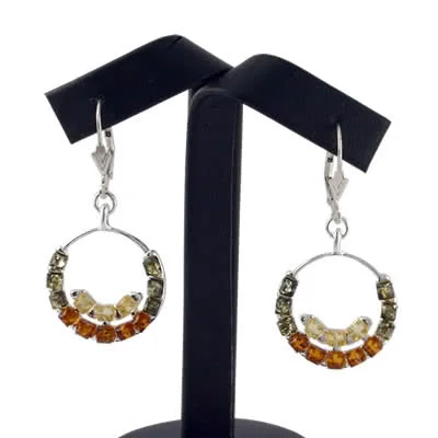 Multi Colour Amber Circles Earrings - Hone, Lemon and Green Amber