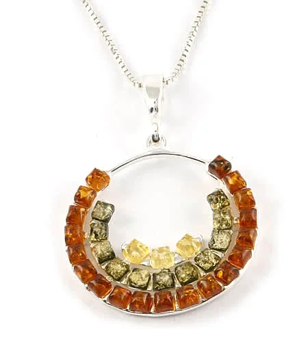 Multi Colour Amber Circle Pendant - 2 inch Drop