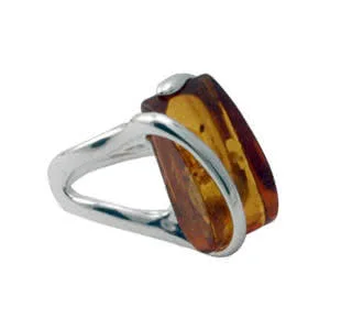 Golden Honey Amber Wrapover Silver Ring