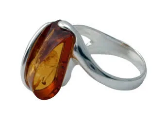 Honey Amber Wrapover Silver Ring - Up to 5.40 grams