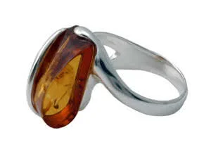 Honey Amber Wrapover Silver Ring