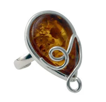 Handmade Adjustable Amber Pearcut Ring - Solid Silver