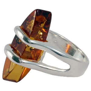 Honey Amber Marquise Silver Ring - Sizes R and S Available