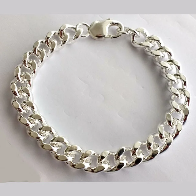 Heavy Solid Sterling Silver Curb Bracelet