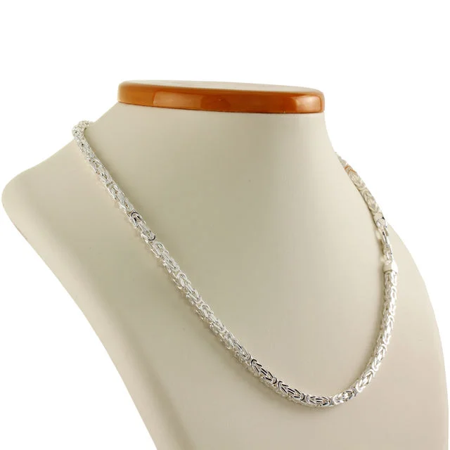 4mm Wide Unisex Solid Sterling Silver Byzantine Chain