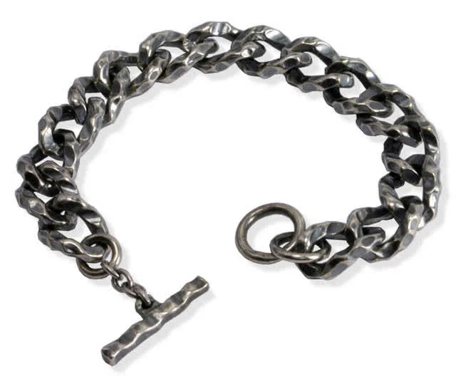 Hammered Oxidised Mens Silver Bracelet