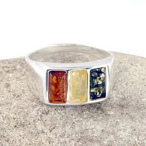 Triple Multi Colour Amber Ring - Vibrant lemon, green and honey