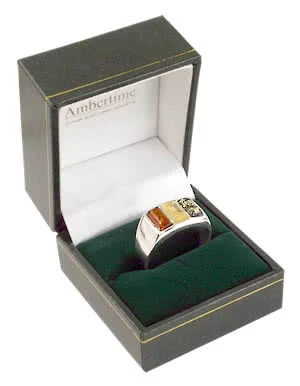 Triple Multi Colour Amber Ring - Each piece of amber measures 8mm x 4mm.