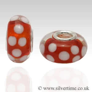 White and Red Charm Bead - Compatible with Pandora etc