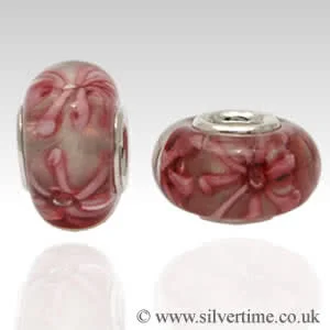 Pink and White Flower Glass Charm Bead